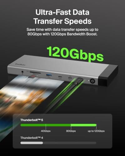 Belkin 140W Thunderbolt 5 Dock, 14-in-1 Docking Station, 4K@144Hz Display thumbnail 4