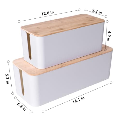 2 Pack Large Cable Management Box – Wooden Style (White) thumbnail 3