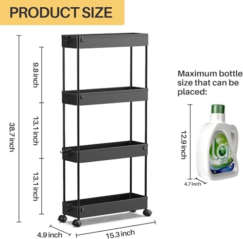 SPACEKEEPER Slim Rolling Storage Cart, 4 Tier Bathroom Cart Organizer thumbnail 2
