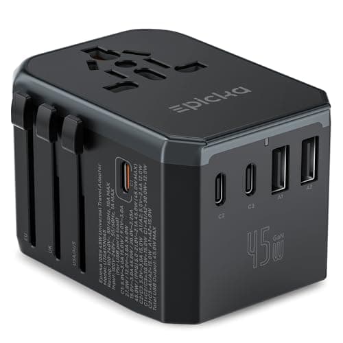 EPICKA 45W Universal Travel Adapter PD&QC, 1AC/3USB-C/2USB-A