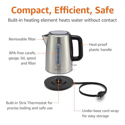Amazon Basics Stainless Steel Electric Kettle, 1.7 Liter thumbnail 3