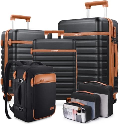 Luggage Sets 7 Piece,Hardside Large Checked Suitcase with Backpack Set