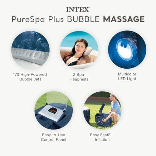 Intex PureSpa Plus 85in 6-Person Outdoor Portable Inflatable Hot Tub thumbnail 3