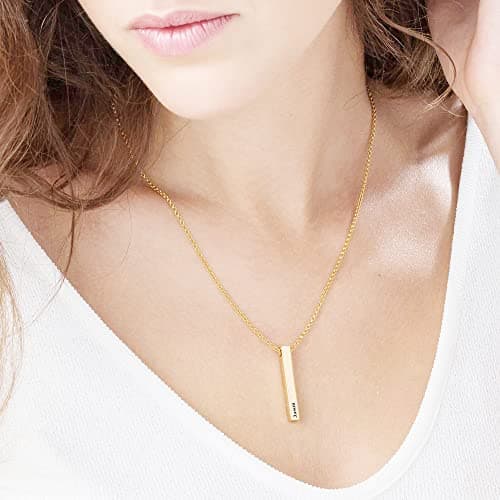 Personalized Mothers Necklace with Kids Names — Sterling Silver Bar Necklace thumbnail 3