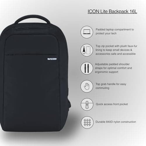 Incase ICON Lite Backpack, 16L Travel and Tech Backpack with Faux Fur Laptop Compartment thumbnail 2