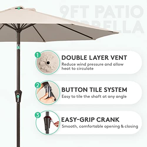 JEAREY 9FT Outdoor Patio Umbrella with Push Button Tilt and Crank, UV Protection Waterproof thumbnail 2