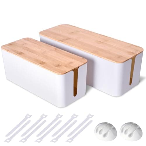 2 Pack Large Cable Management Box – Wooden Style (White) - image 1