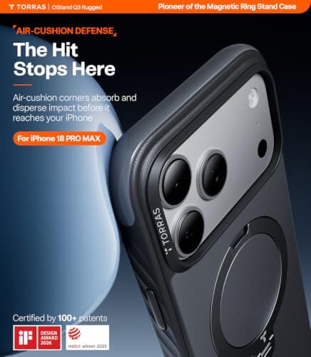 TORRAS Q3 Rugged for iPhone 18 Pro Max Case 360 Magnetic Stand, Jet Black thumbnail 2