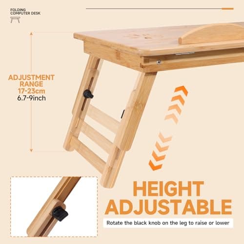 AboveTEK Bamboo Adjustable Laptop Desk with Cooling Fan thumbnail 3