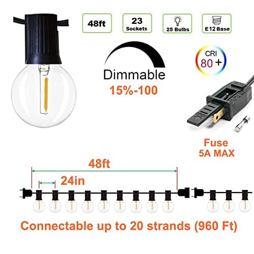 Newpow Outdoor String Lights 48ft LED thumbnail 2