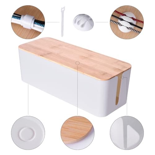 2 Pack Large Cable Management Box – Wooden Style (White) thumbnail 5