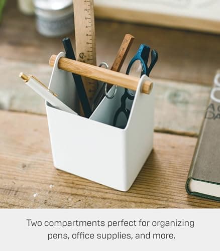 YAMAZAKI Home Tosca Desk Organizer - Stationary Holder For Office and School Supplies - Steel + Wood thumbnail 4