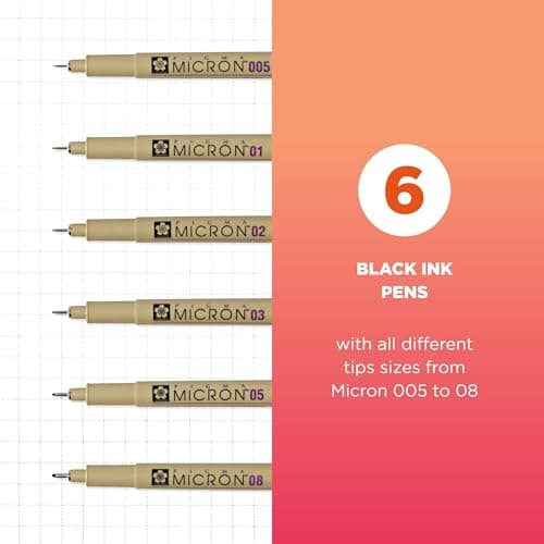 Sakura Pigma Micron Fineliner Pens, 6-Piece Set, Assorted Sizes thumbnail 2