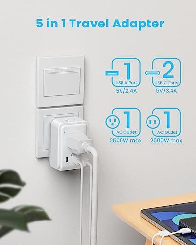 VINTAR Universal Travel Adapter Kit (Detachable Plugs, 3 USB-C + 2 USB-A) thumbnail 3