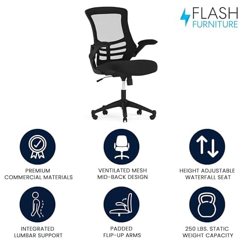 Flash Furniture Kelista Mid-Back Ergonomic Mesh Office Chair with Flip-Up Arms thumbnail 4