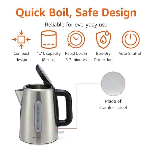 Amazon Basics Stainless Steel Electric Kettle, 1.7 Liter thumbnail 2
