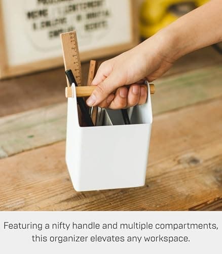 YAMAZAKI Home Tosca Desk Organizer - Stationary Holder For Office and School Supplies - Steel + Wood thumbnail 2