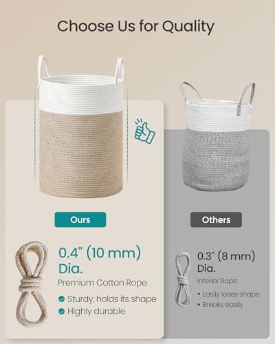 Woffit Large Cotton Rope Laundry Hamper with Handles thumbnail 4
