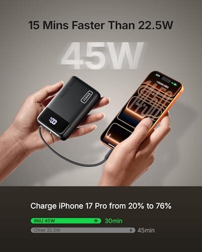 INIU 20000mAh Portable Charger, Smaller 45W Fast Charging Travel Power Bank thumbnail 3