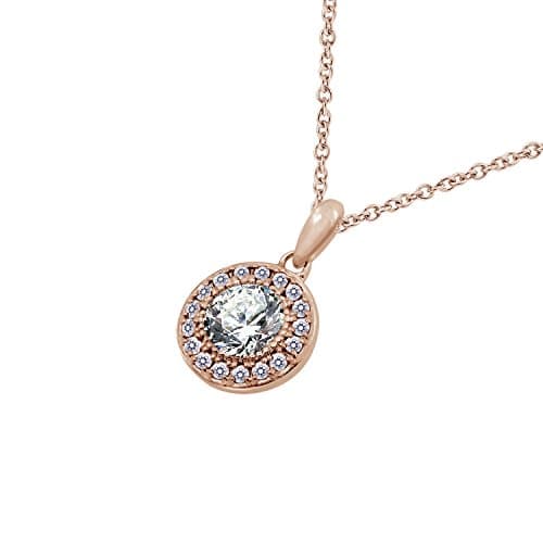 Amazon Collection Sterling Silver Round-Cut Cubic Zirconia Halo Pendant Necklace thumbnail 3