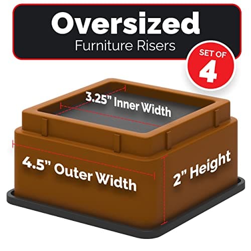 iPrimio Bed Risers 2" Lift, Heavy Duty for Dorm, Square, Brown, 4 Pack thumbnail 2