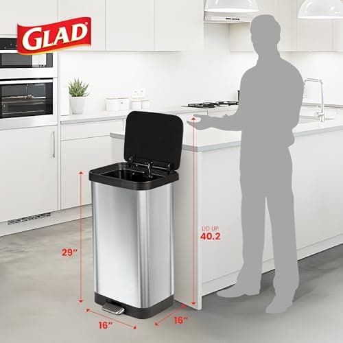 Glad 20 Gallon Stainless Steel Sensor Trash Can with Clorox Odor Protection thumbnail 2