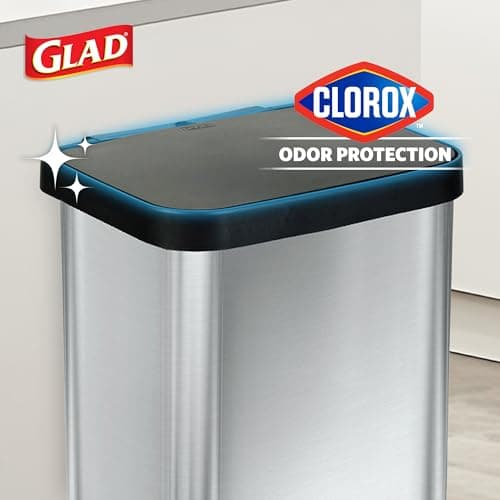 Glad 20 Gallon Stainless Steel Sensor Trash Can with Clorox Odor Protection thumbnail 3