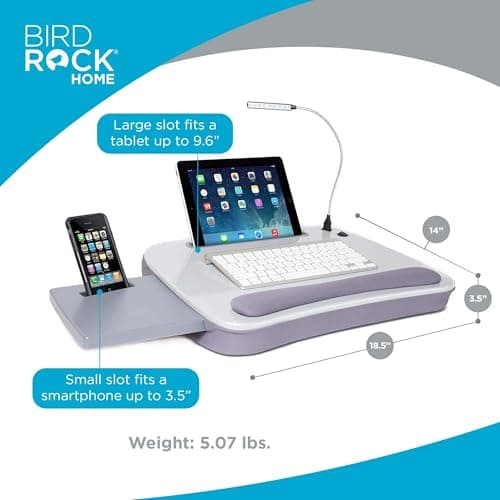 Sofia + Sam Multi Tasking Memory Foam Lap Desk with USB Light (Silver) | Supports Laptops Up to 15 Inches thumbnail 2