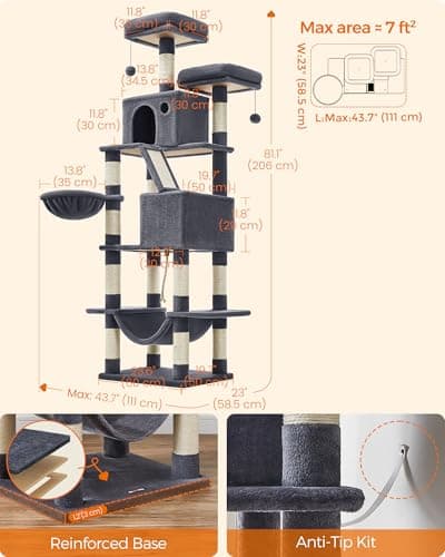 FEANDREA Cat Tower, 56.3-Inch Cat Condo with Scratching Posts thumbnail 5