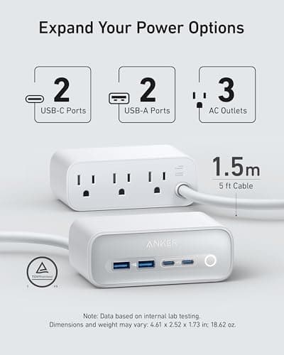 Anker 525 Charging Station, 7-in-1 USB C Power Strip, 65W Max thumbnail 2