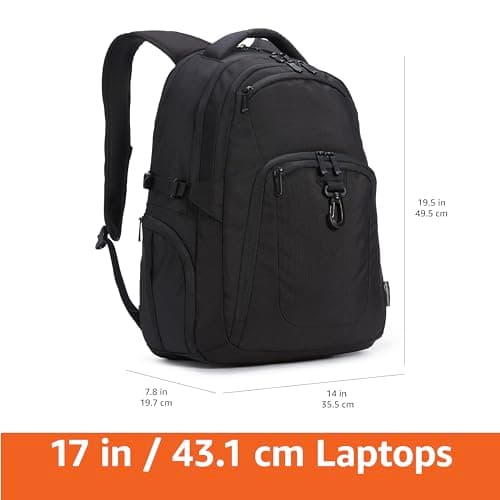 Amazon Basics Travel Laptop Backpack with Multiple Pockets and Compartments for 17 inch Laptop, Water Resistant, Black thumbnail 3