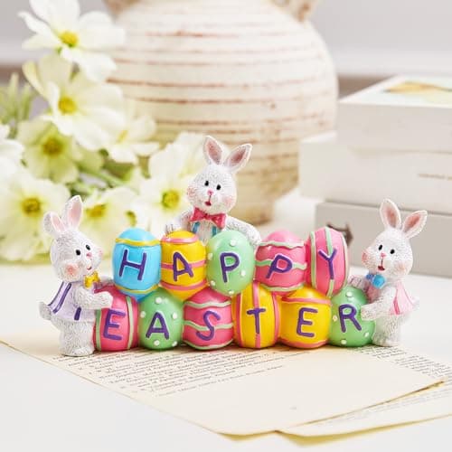 yumhum 3 Bunny Holding Eggs Easter Figurine Centerpiece thumbnail 5