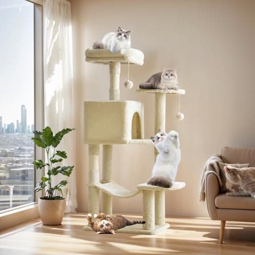Sweetcrispy 44 Inch Cat Tree Tower, Cat Climbing Tower with Natural Sisal Scratching Posts
