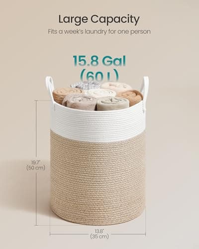 Woffit Large Cotton Rope Laundry Hamper with Handles thumbnail 5