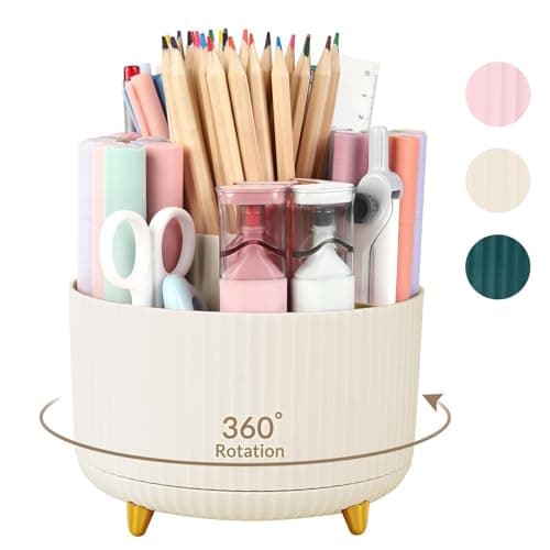SKYDUE 360 Rotating Plastic Desk Pen Organizer with 5 Slots