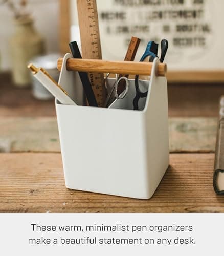 YAMAZAKI Home Tosca Desk Organizer - Stationary Holder For Office and School Supplies - Steel + Wood thumbnail 3