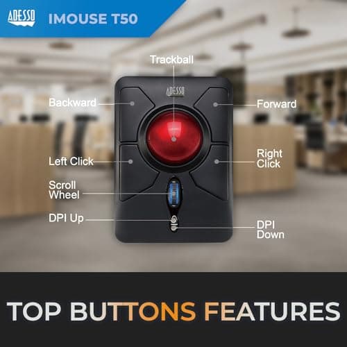 Adesso iMouse T50 Wireless Vertical Ergonomic Trackball Mouse thumbnail 3