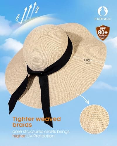 FURTALK Women's Wide Brim Straw Sun Hat thumbnail 2