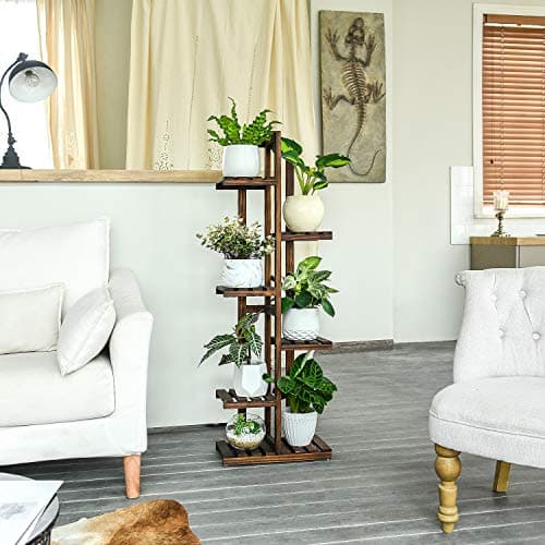 Mkono Wood 6-Tier Ladder Plant Stand — 7 Potted Multi-tier Display Rack thumbnail 4