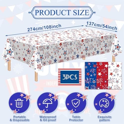 Treasures Gifted Patriotic Plastic Tablecloth (3-Pack) thumbnail 2