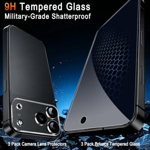 TZGZT 3 Pack Privacy Screen Protectors for iPhone 18 Pro, Anti-Spy Tempered Glass thumbnail 2