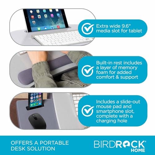 Sofia + Sam Multi Tasking Memory Foam Lap Desk with USB Light (Silver) | Supports Laptops Up to 15 Inches thumbnail 4