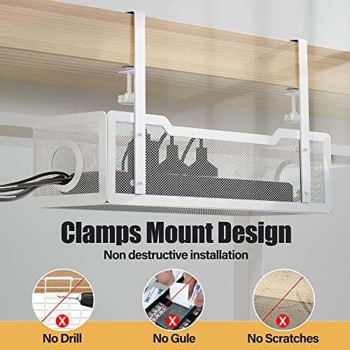 Cinati Under Desk Cable Management Tray, No Drill, White thumbnail 4