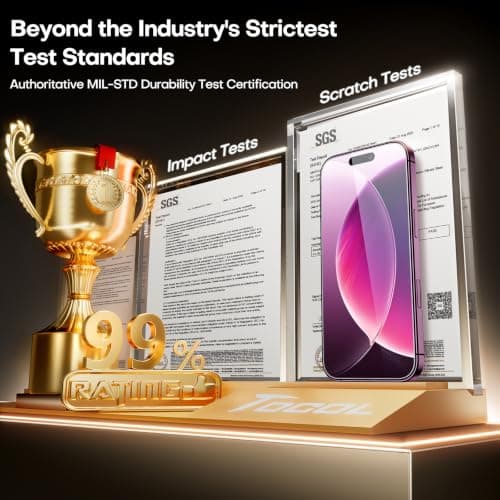 TOCOL for iPhone 18 Pro Screen Protector, Tempered Glass with Easy Installation Frame thumbnail 3