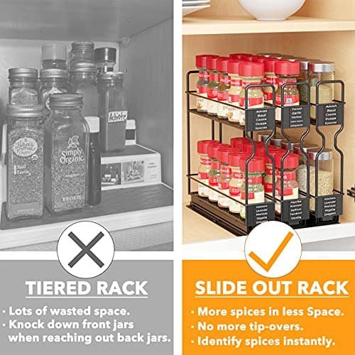 SpaceAid Pull Out Spice Rack Organizer for Cabinet (2-Tier, 2 Drawers) thumbnail 4