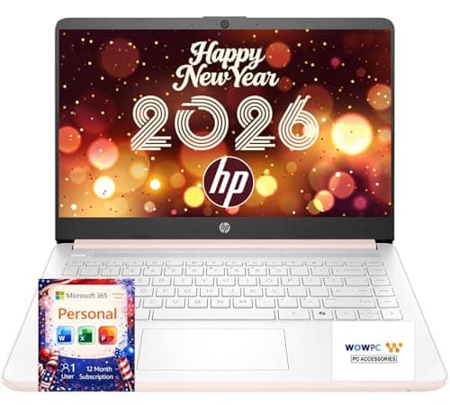 HP 2026 New Everyday Slim 256GB SSD + 64GB eMMC Laptop | Microsoft Office 365 Included | Intel Core | 11.5 HRs Battery | Copilot AI | Fast Response | Windows 11 no Mouse | Rose Gold