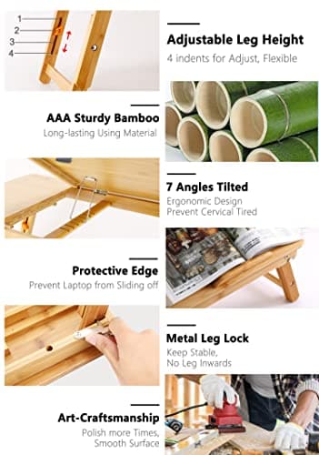 Nnewvante Bamboo Laptop Desk for Bed with Tilting Top thumbnail 5