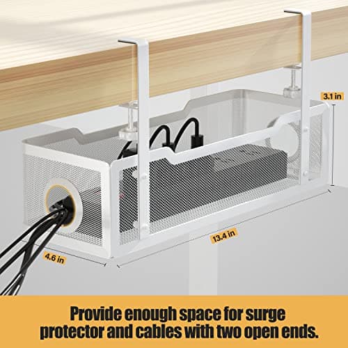 Cinati Under Desk Cable Management Tray, No Drill, White thumbnail 5