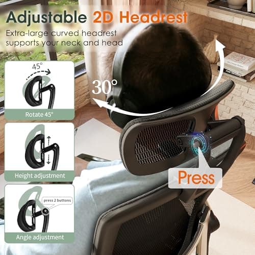 GABRYLLY Ergonomic Office Chair with Adjustable Headrest and Flip-Up Arms thumbnail 5