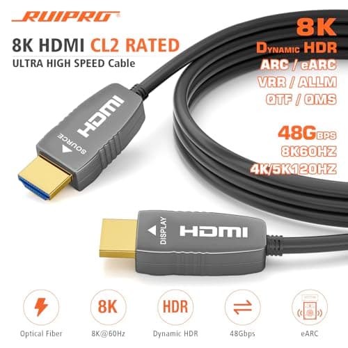 RUIPRO 8K HDMI 2.1 Fiber Optic Cable, CL2 Rated, 48Gbps, 8K60, 4K120, 50FT thumbnail 2